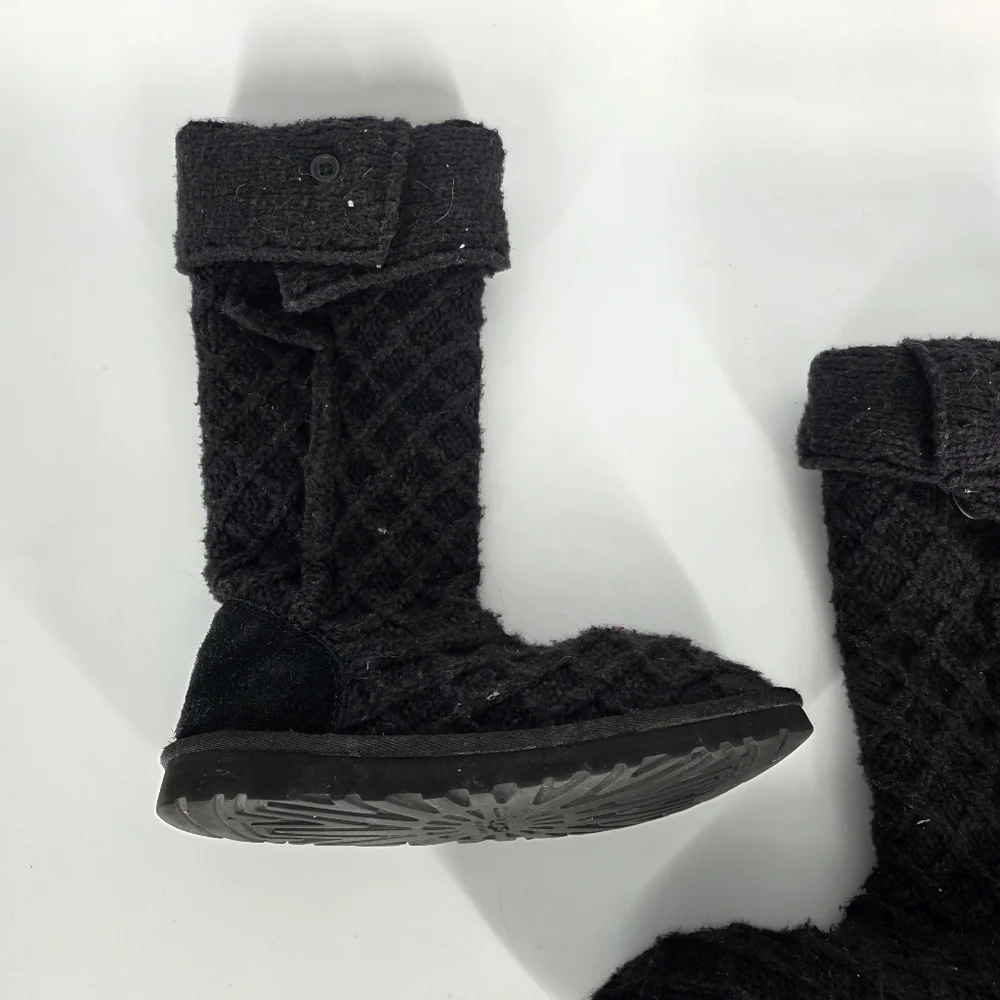 UGG Australia Lattice Cardy Knit Boots #3066 Black Sweater Tall Women's 7 Shoes